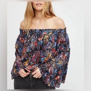 Free People Free Spirit Off The Shoulder Boho Floral Print Top XS